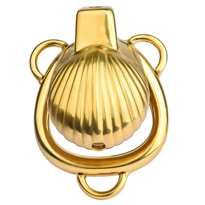 Metal Sea Shell Design Chastity Cage with Butt Plug