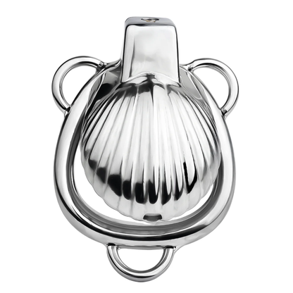 Metal Sea Shell Design Chastity Cage with Butt Plug