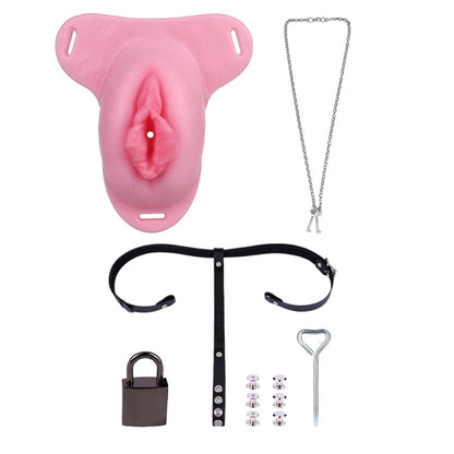 Pussy Shaped Silicone Vagina Chastity Cage Design 6