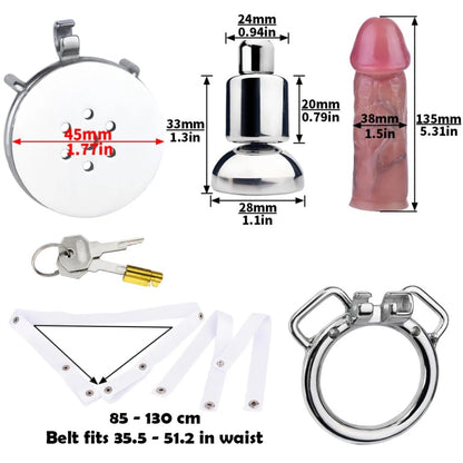 Metal Flat Chastity Cage with Dildo & Inverted Cup Accessory