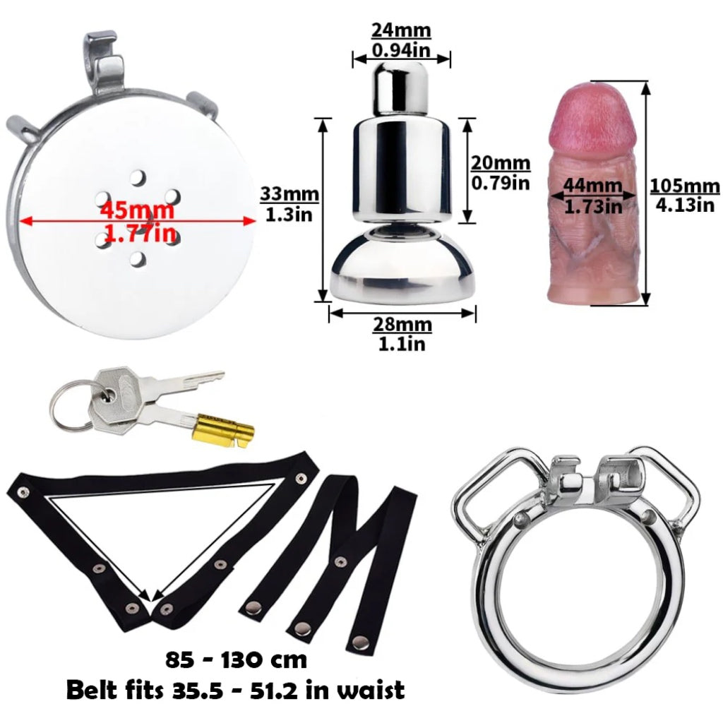 Metal Flat Chastity Cage with Dildo & Inverted Cup Accessory