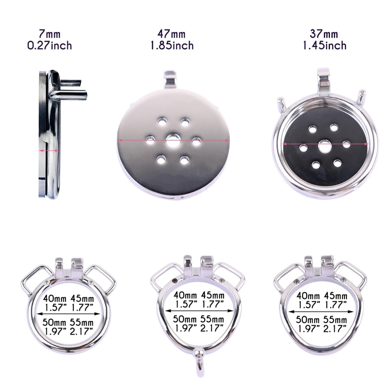 Metal Flat Chastity Cage with Dildo & Inverted Cup Accessory