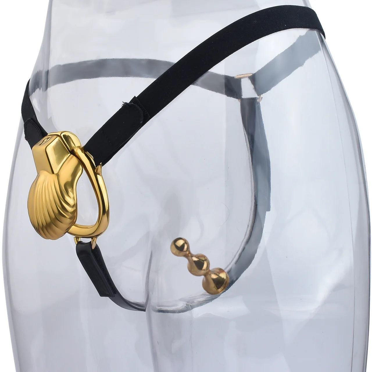 Metal Sea Shell Design Chastity Cage with Butt Plug