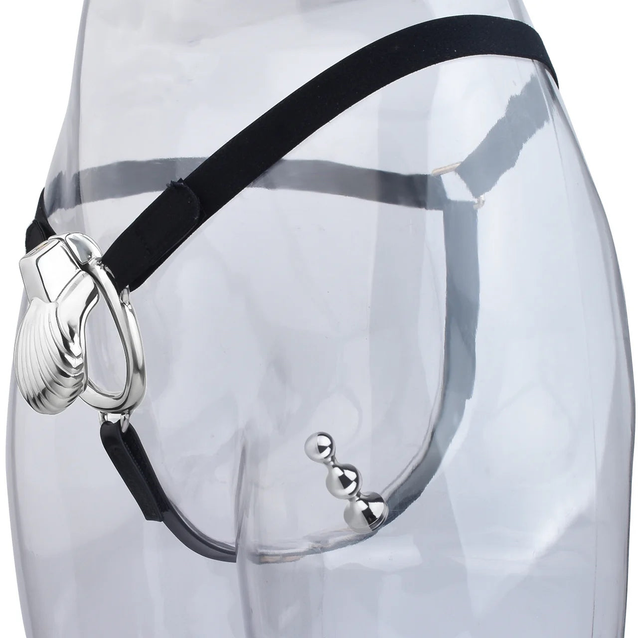 Metal Sea Shell Design Chastity Cage with Butt Plug