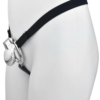 Metal Sea Shell Design Chastity Cage with Butt Plug