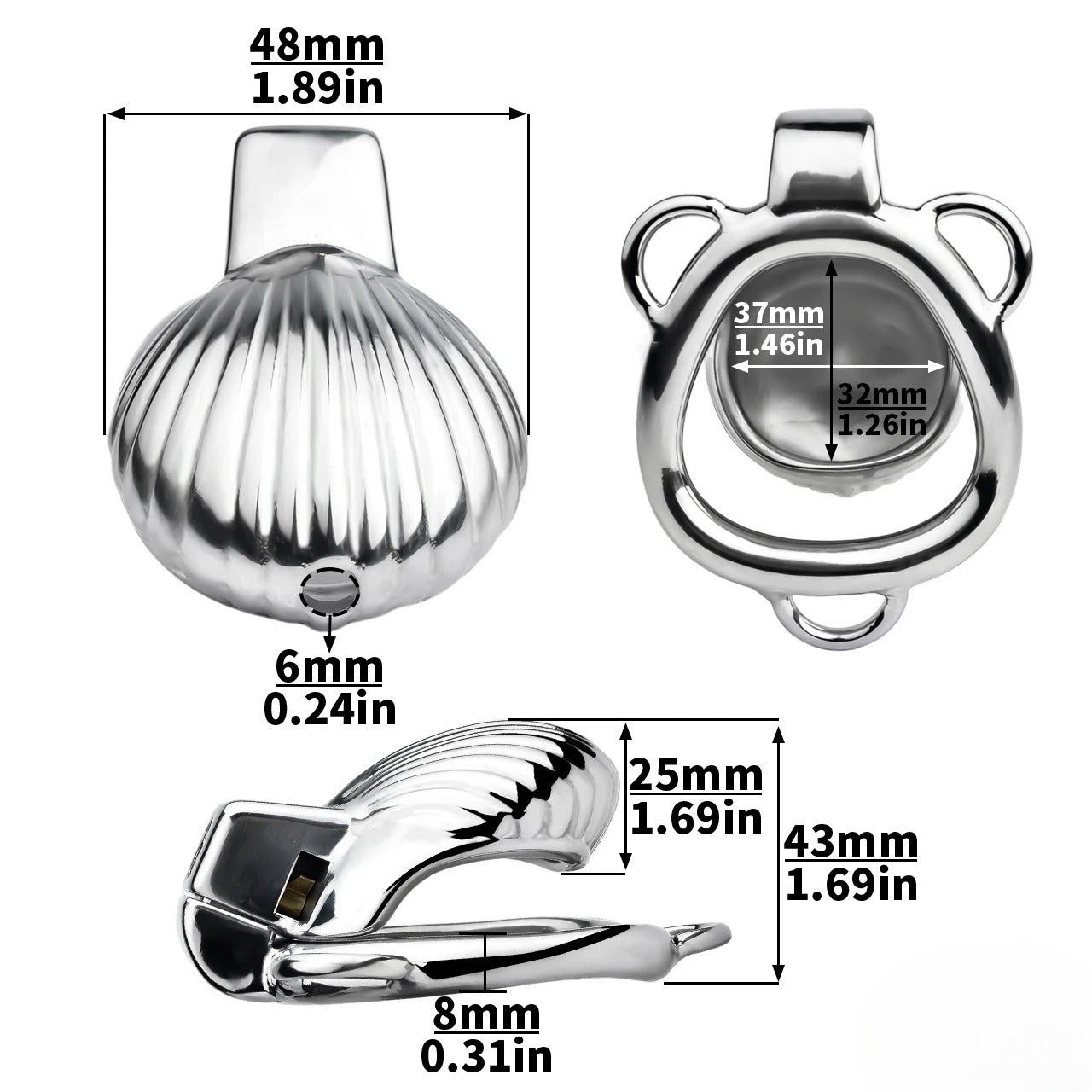 Metal Sea Shell Design Chastity Cage with Butt Plug