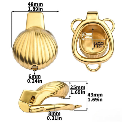 Metal Sea Shell Design Chastity Cage with Butt Plug