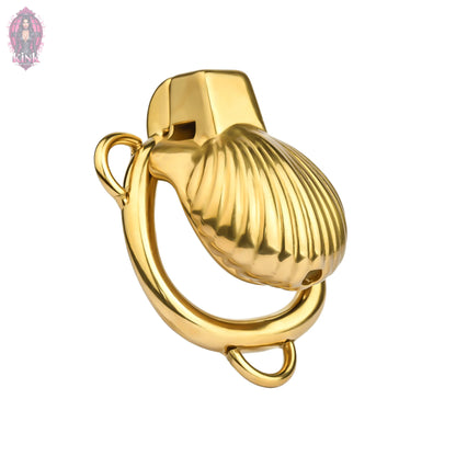 Metal Sea Shell Design Chastity Cage with Butt Plug